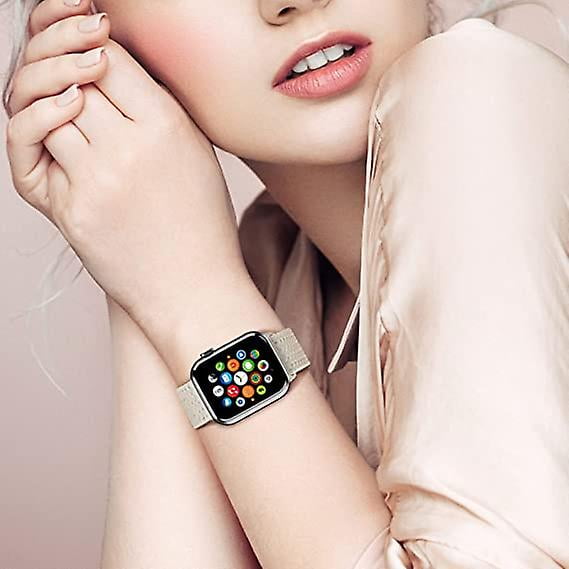 Correa elastica tejida de dos piezas negra y beige excepto relojes adecuada para correas Apple Watch de 40 mm 41 mm y 38 mm para mujeres y hombres adecuada para Bodega Aurrera en linea