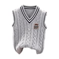 thumbnail image 2 of Boys Girls Knit Vests,Kids Preppy Casual Cable Knit Sleeveless V-Neck Cartoon Embroidered Knit Vest Tops, 2 of 4