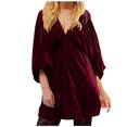 thumbnail image 2 of Meichang Women's Velvet Mini Dress formal Wedding Guest Dress V Neck Long Sleeve Babydoll Dress Flowy Retro Cocktail Party Dresses, 2 of 8