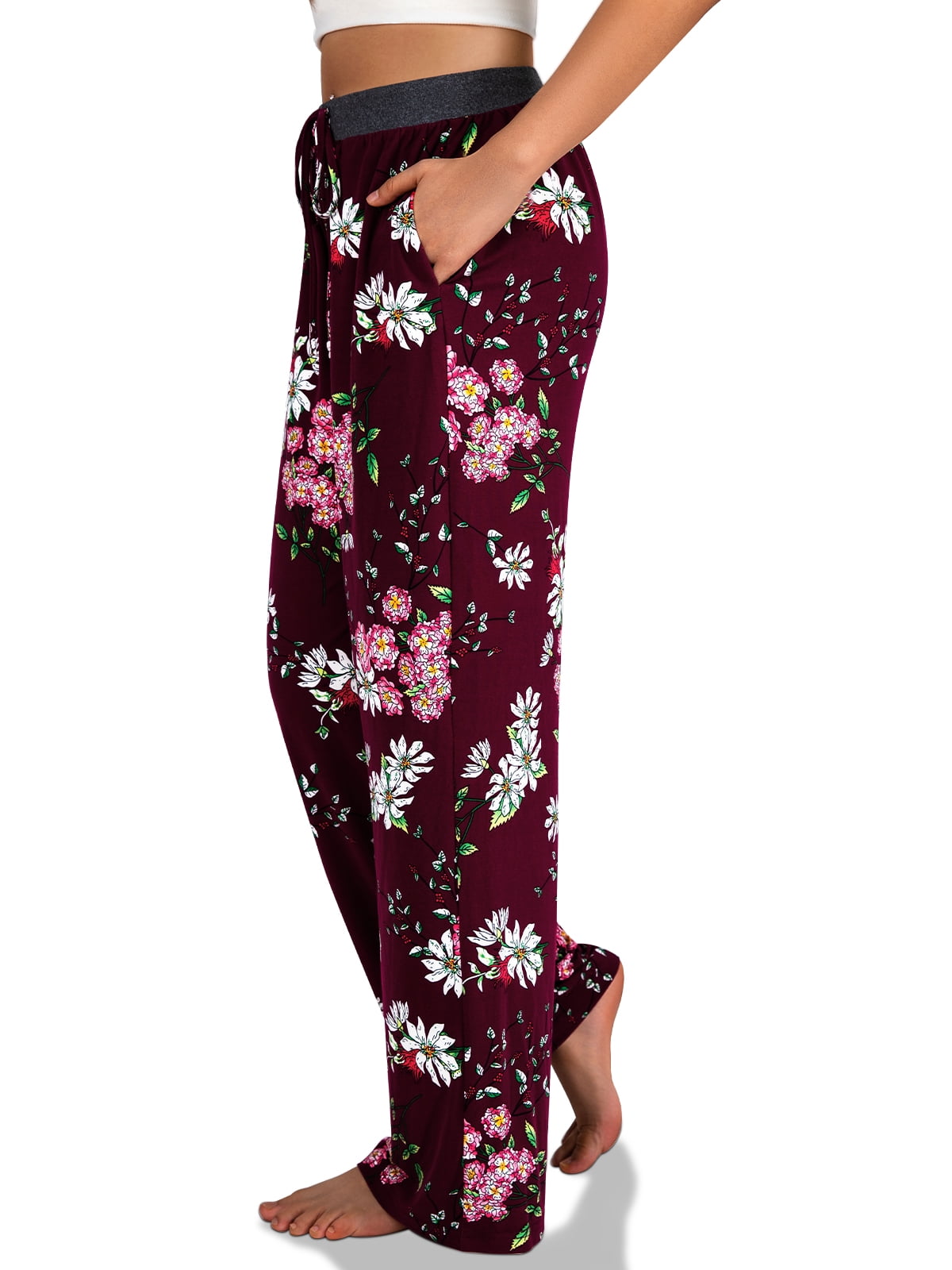 LETDIOSTO Women's Comfy Casual Pants Floral Print Stretch Wide Leg