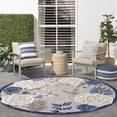 thumbnail image 2 of Nourison Aloha Floral Bordered Flatweave High-Low Indoor Outdoor Round Rug Blue Grey 710 x 7'10", 2 of 10