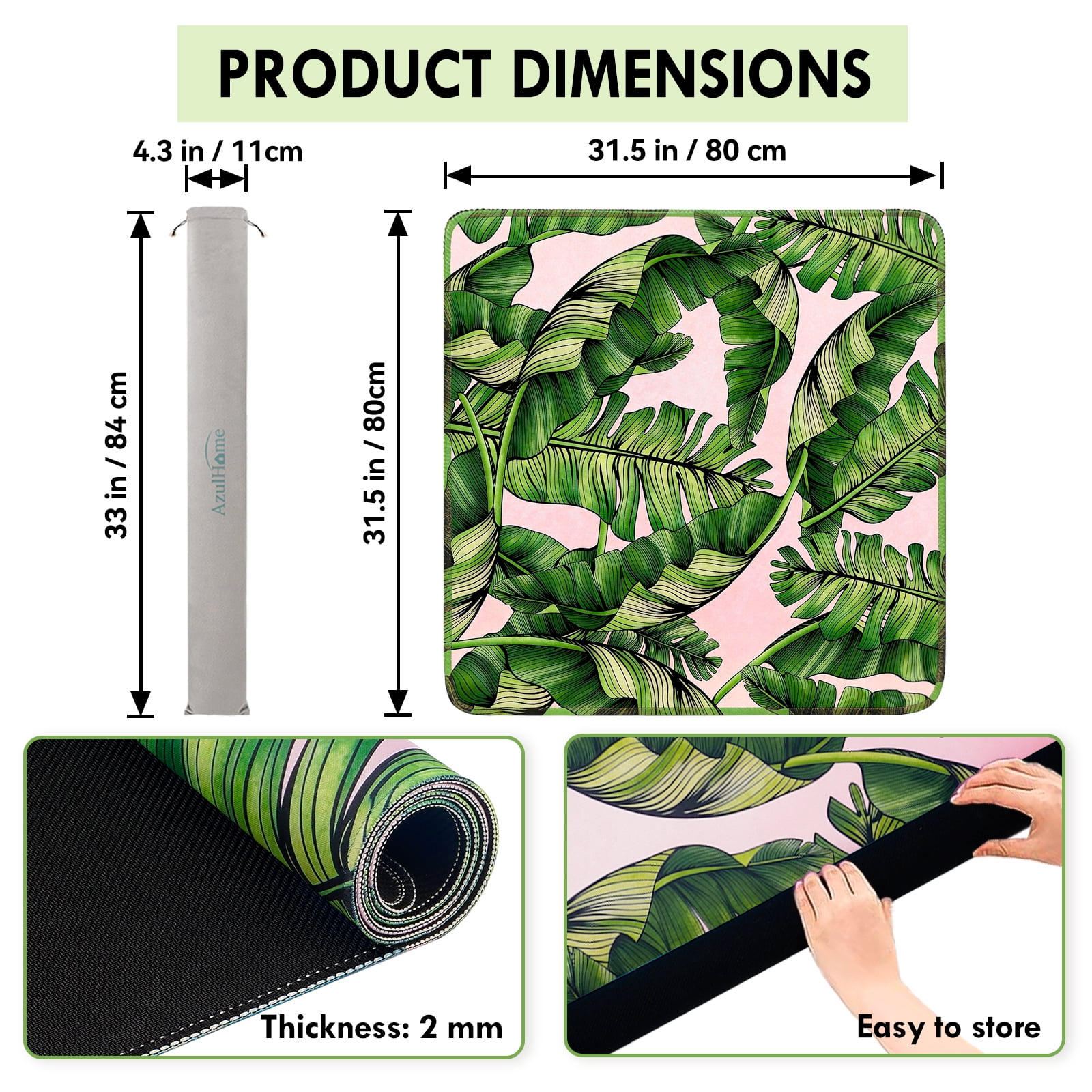 Tropical Leaf Pattern Game Mat – Anti-Slip Noise Reducing Pad for Mahjong, Cards, Poker | Portable with Velvet Carry Bag