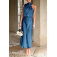 thumbnail image 4 of PRETTYGARDEN Women's Satin Dress Elegant Sleeveless Mock Neck Cocktail Party Maxi Dresses, 4 of 6