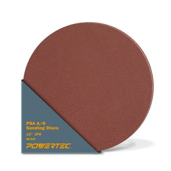POWERTEC 3PK 12 Inch PSA Sanding Discs, 80 Grit Aluminum Oxide Adhesive Sandpaper (110603)
