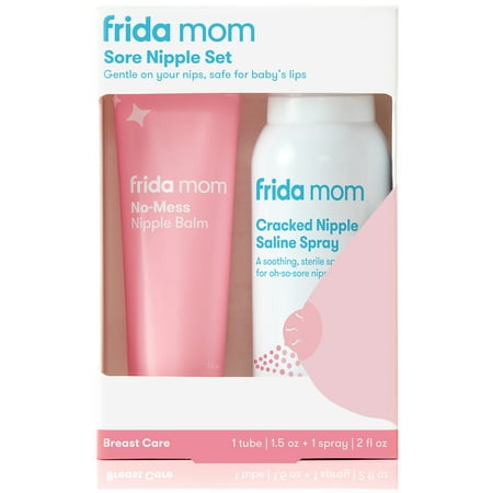 Frida Mom Sore Nipple Set, Cracked Nipple Saline Spray, No-Mess Nipple Balm, 2 Piece Set