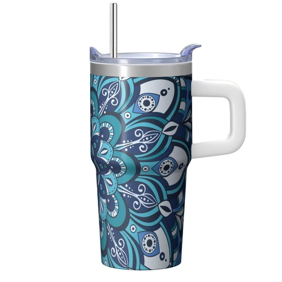 20oz Vacuum Insulated Tumbler with Lid and Straw - Stainless Steel Double Wall Boho Travel Coffee Mug, Leakproof Thermal Cup Design