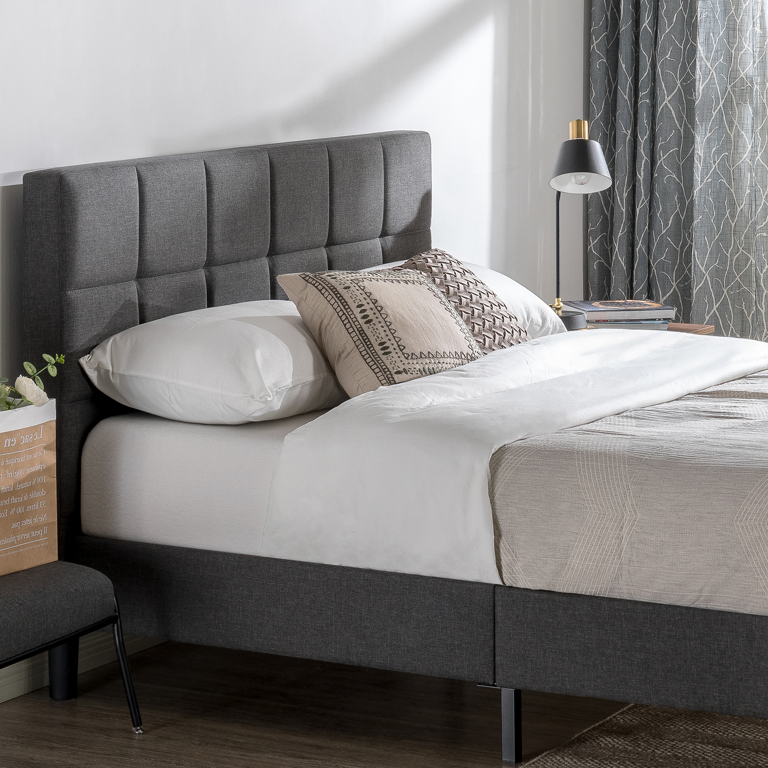 Zinus Lottie 43" Upholstered Full Platform Bed, Grey photo 2