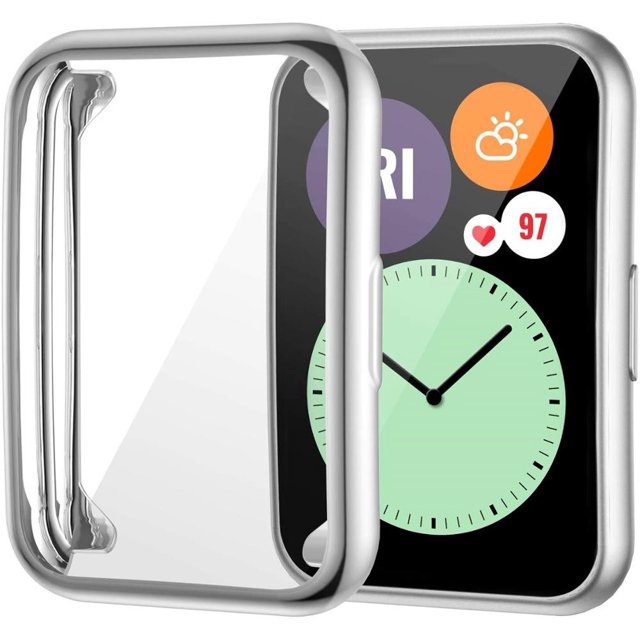 ALMNVO Cover for Huawei Watch Fit 2 Case Smartwatch Plated Accessories TPU Bumper All-Around Screen Protector Huawei Watch Fit/new Case -silver