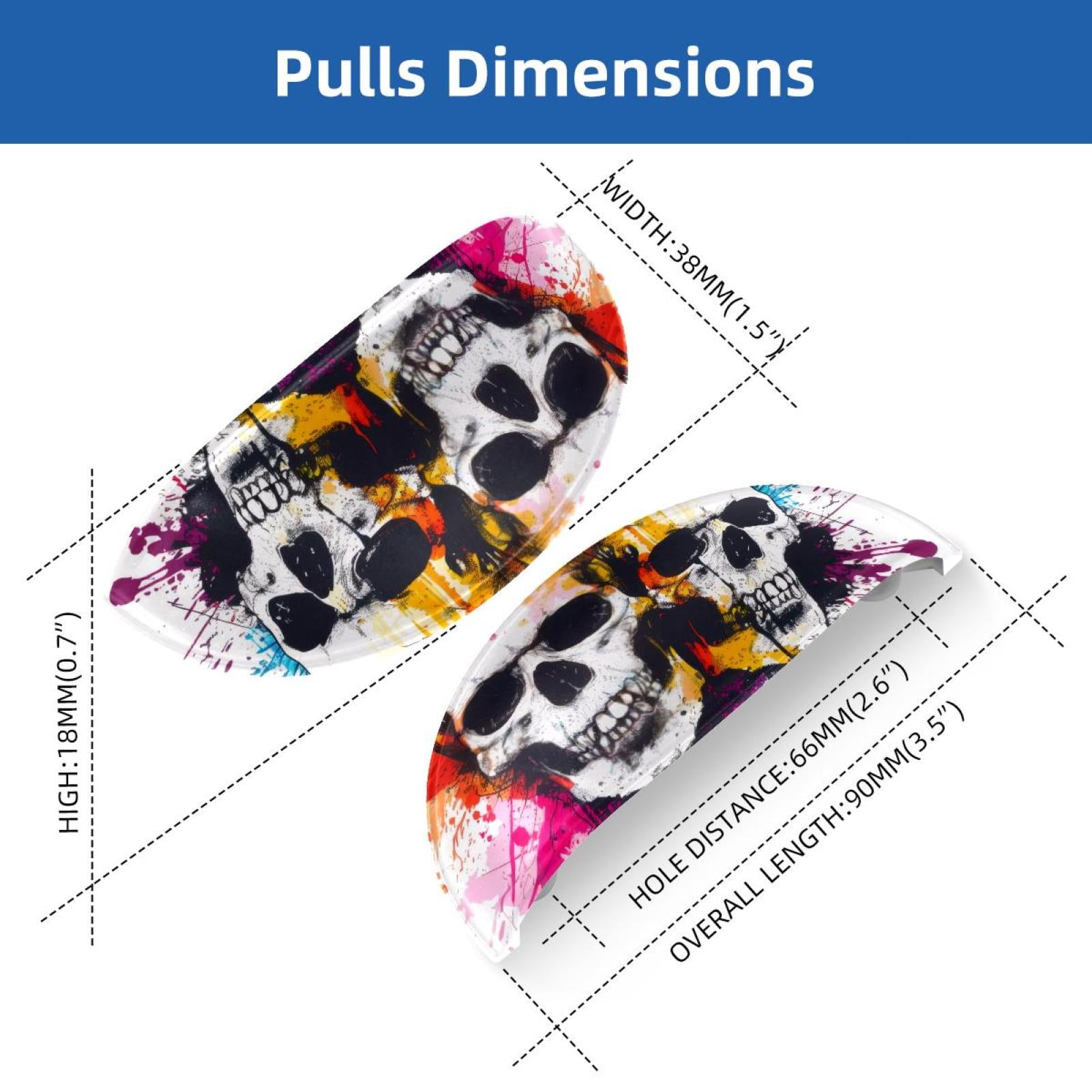 PhooArto 6 Pcs Cup Drawer Pulls, Colorful Splashes Skulls Illustration Shell Shape Handles Cabinet Knobs for Dresser Cupboard Closet Wardrobe with Screws