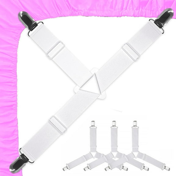 GARITIN Bed Sheet Fasteners Nylon and Metal 4 pcs White