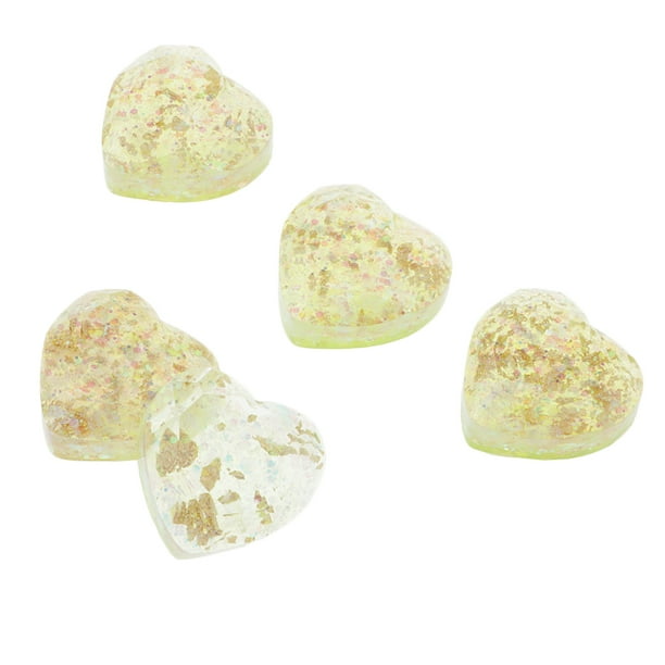 5pcs Resina Brillo Amor Corazón Botones Flatback Artesanías Amarillo Sunnimix Cuentas de Botón de Lámina de Oro de Resina