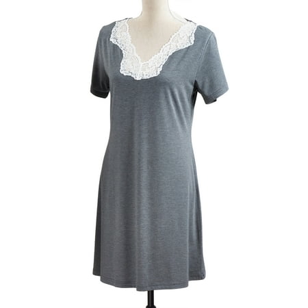 

StylesILove Women Lace Trim Bamboo Cotton Nightgown Ultra Soft Sleepwear (Shortsleeve 12/X-Large)
