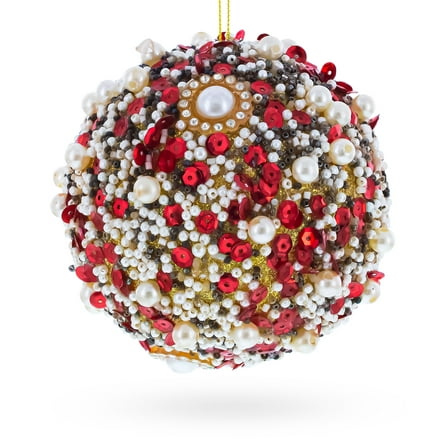 Red & Gold Beaded Glass Christmas Ornament