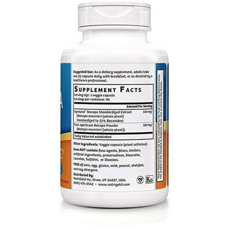 NutriGold Bacopa GOLD - 500 mg, 90 (Pure Bacopa Monnieri Memory Supplement)
