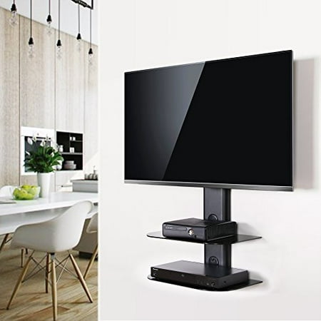 Fitueyes Swivel Tv Wall Mount With 2 Tire Tempered Gl Shelf And Fitueyes Swivel Tv Wall Mount With 2 Tire Tempered Gl Shelf And Height Adjule