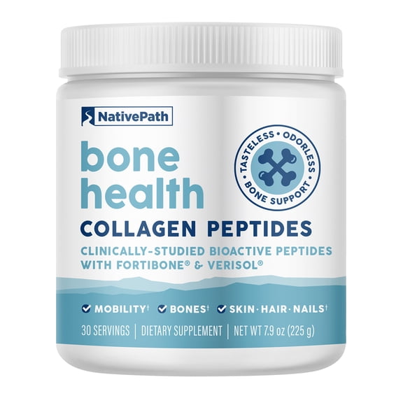 NativePath Bone Health Collagen Peptides, Fortibone & Verisol Grass-Fed Type 1 & 3, Bone Density Support, 30 Servings