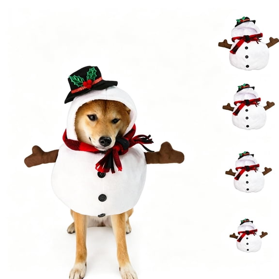 Christmas Plaid Scarf Snowman Dog Costume,100% Polyester Plush Pet Outfit with Holly Top Hat, Adjustable Strap Cute Holiday Cosplay Clothes for Small Medium Dogs Cats Indoor Outdoor Xmas Party Photos