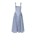 thumbnail image 3 of Women'S Summer Gingham Long Dress Corset Square Neck Lace Up Backless Casual Sundress Denim Blue S, 3 of 8