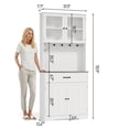 thumbnail image 3 of Asofer 71" H Farmhouse Pantry Cabinet with LED Lights, Charging Station, Doors & Drawers, Gray, 3 of 11