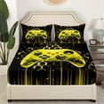thumbnail image 3 of Erosebridal Gaming Gamer Twin Sheet Sets, Video Game Bedding Twin Size, Neon Gradient Gamepad Bedroom Decor, Black Yellow 3 Pieces, 3 of 7