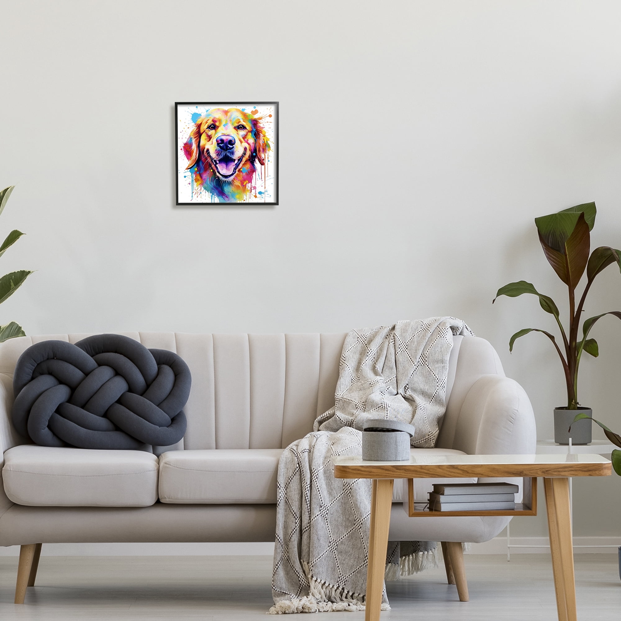 Stupell Industries Happy Dog Paint Drip Animals & Insects Painting Black Framed Art Print Wall Art, 12 x 12