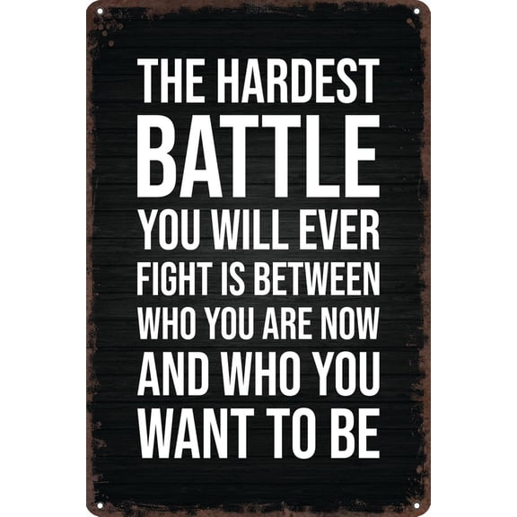 Funny Gym Decor Vintage Metal Signs The Hardest Battle Retro Tin Sign for Workout Room Decor Home Gym Decor Motivational Wall Art 12x8 Inch