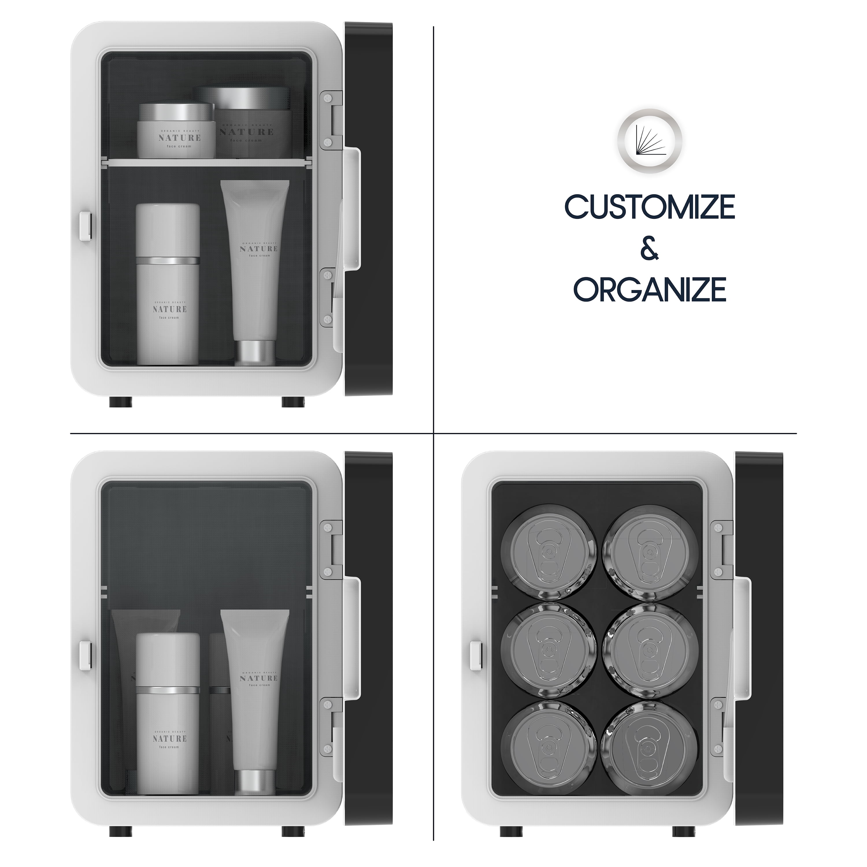 Icon Beauty Mini Fridge with LED Mirror 6.75in, 4-Liter Compact Mini Cooler with Standard Door, New