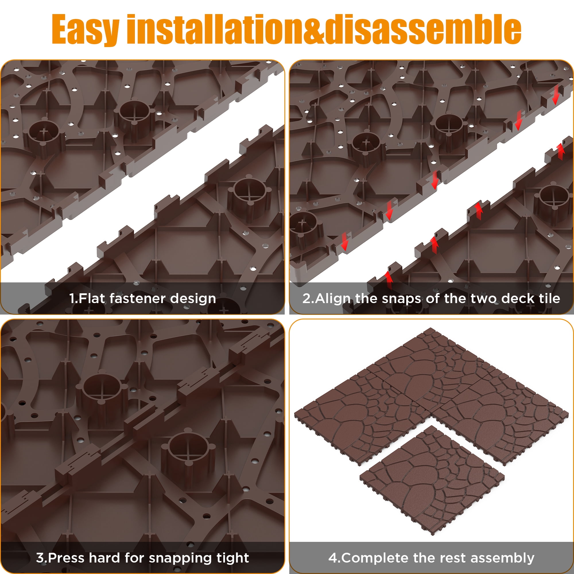 12" Patio Deck Tiles, DIY Module Interlocking Decking Tiles Floor Tile, Easy and Quick Installation Court Tiles for Porch Poolside Balcony Backyard 44pcs