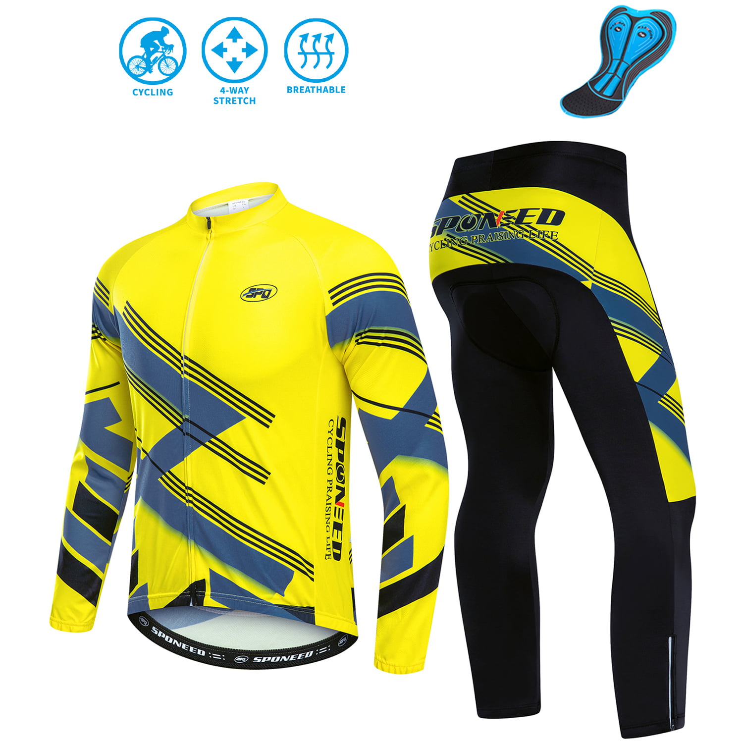 Mens Skeleton Cycling Long Sleeve Jersey & Pant Set MTB Bike Padded Trouser Kit 