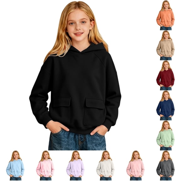 LIIPEE Solid Color Hoodies For Girls Long Sleeve Hooded Pullover Kids Fall Winter Cute Comfortable Casual Sweatshirts With Pockets,3-4 Years