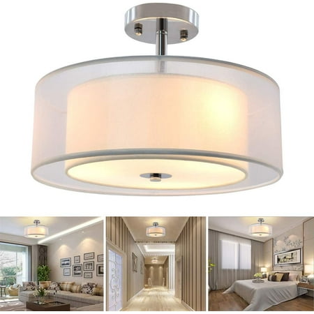Semi Flush Mount Lighting Fixture Double Drum Pendant Lamp Close To Ceiling Light For Bedroom Dining Room Kitchen Hallway Entry Foyer Canada Double Drum Pendant Lamp, Drum Light Fixture Flush Mount