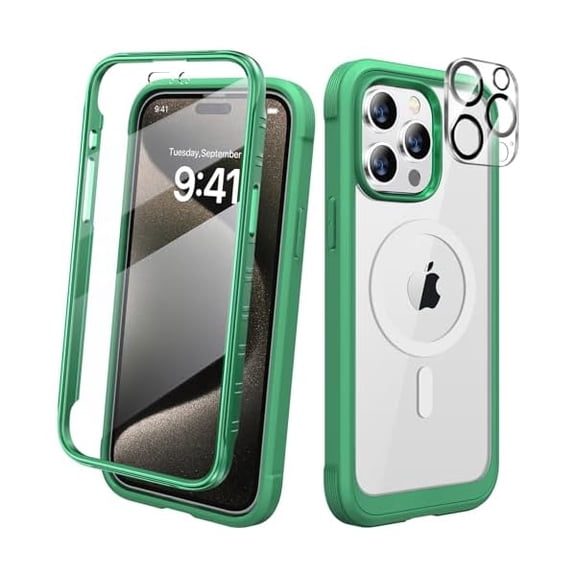Eryueer Magnetic for iPhone 15 Pro Case, [Military-Grade Drop Proof & Fit for MagSafe] Built-in Shockproof Screen Protector, [Camera Lens Protector] Phone Cover for iPhone 15 Pro 6.1"