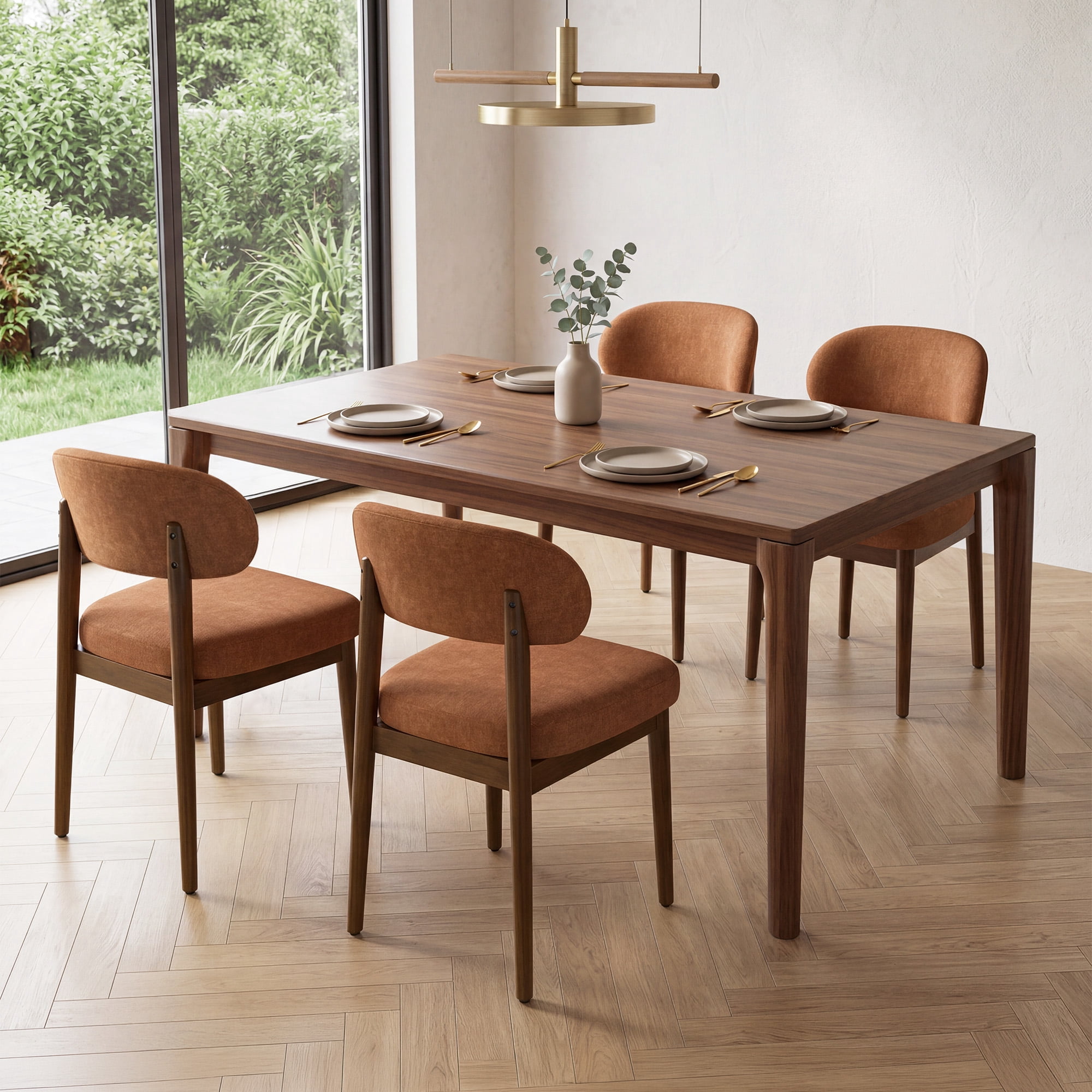 MOONMISS Dining Chair Set of 2,Upholstered Wooden Dining Chairs with Curved Back,Chenille Kitchen Side Chairs,Brown