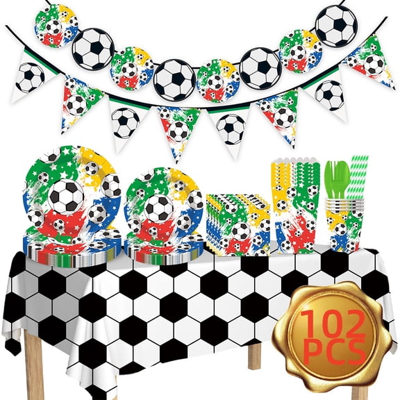 Soccer Party Supplies Set, Soccer Party Decorations & Table Decorations for Soccer Birthday Party Favors Serves 10