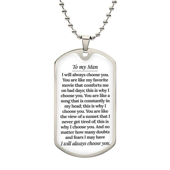 To My Man, Boyfriendhusband Gift, Christmas Gift for Husbandboyfriend, Husband Birthday, Thoughtful Gifts - Graphic Military Dog Tag Necklace (Optional Personalized Engraving)