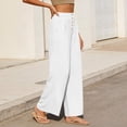 thumbnail image 6 of Womens Spring Summer Soft Flowy High Waist Pull On Straight Wide Leg Stretch Drape Dress Pants with Button White, 6 of 7