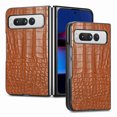 thumbnail image 1 of SaniMore for Google Pixel Fold 7.6" 2023 Case, Crocodile Texture PU Leather ull Protection with Tempered Glass Screen Protector Wear-resistant Vintage Folding Shell Shockproof Drop-resistant, Brown, 1 of 8