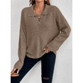 thumbnail image 6 of Women'S Fall Lapel Collar V Neck Long Sleeve Knit Comfy Loose Casual Pullover Sweater Jumper Top Camel XL, 6 of 8
