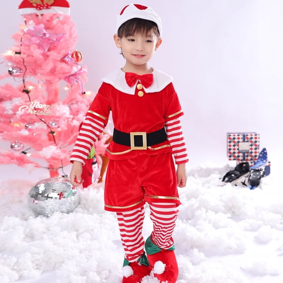 JIANJIA Toddler Boys Outfit Sets Christmas Santa Suit Solid Color Crew Neck Long Sleeve Tops With Pants Hat Outwear