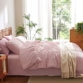 thumbnail image 4 of 3 Pieces Pink Gingham Duvet Cover 100% Washed Cotton Plaid Checkered Queen Duvet Cover Set Modern Grid Bedding Set with Zipper Closure Corner Ties, 4 of 5