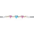 thumbnail image 2 of 925 Silver and 10K Yellow Gold Swiss Blue Topaz and Pink Moissanite and White Lab Grown Diamond Bracelet for Women (3.18 Cttw, November Birthstone, Heart 7MM and 6MM, 6.5/7/7.5 inch, Made in Italy), 2 of 5