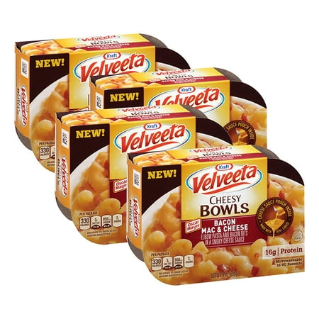 (4 Pack) Kraft Velveeta Cheesy Bowls Bacon Mac & Cheese, 9 oz