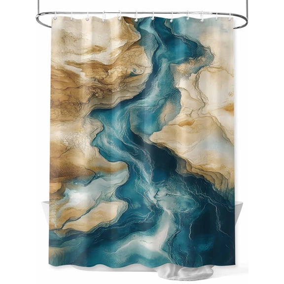 Teal Brown Shower Curtain Set ,Waterproof Fabric Shower Curtains Abstract Art Modern Water Ripple Marble Shower Curtains for Bathroom,Bathroom Decor 36"x72"