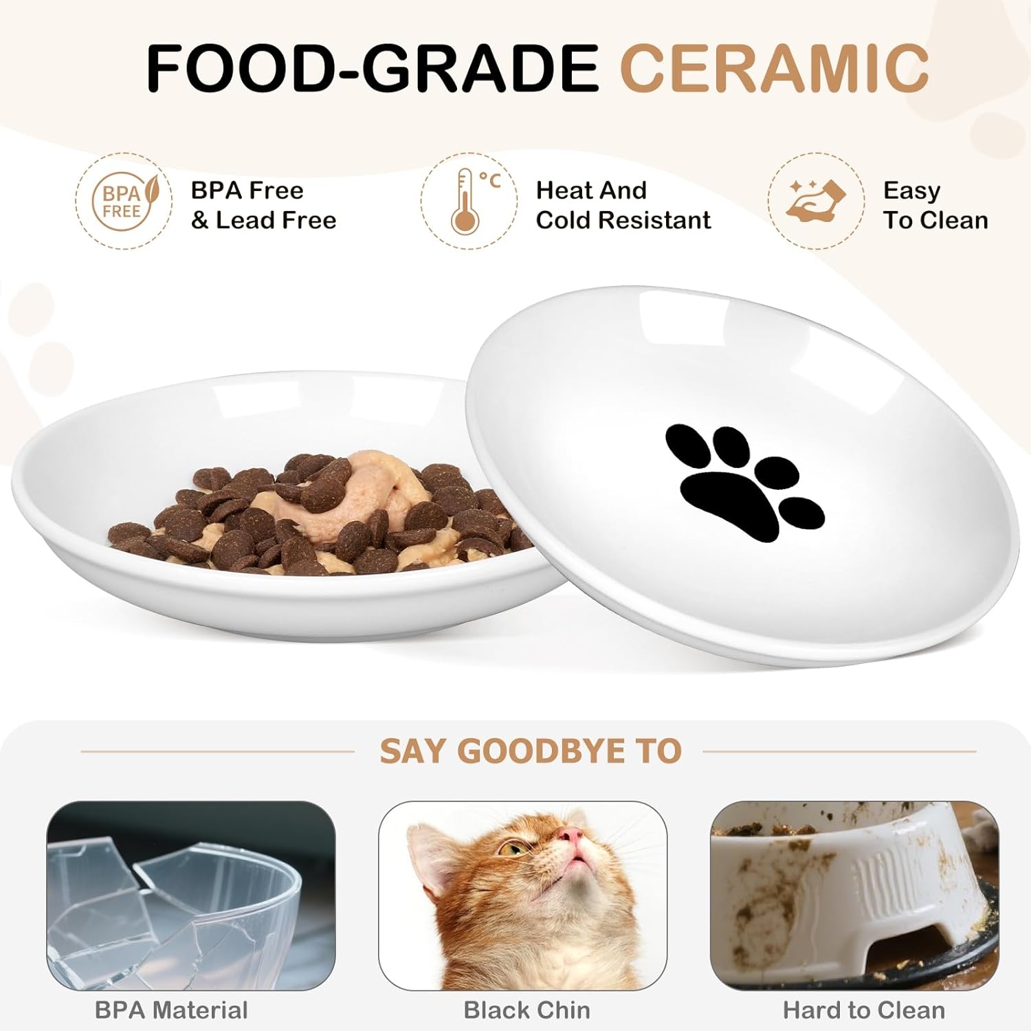 4 Pack Ceramic Cat Food Bowls, 5.9 Inch Ceramic Cat Dishes Set for Indoor Cats and Small Dogs, Anti Whisker Fatigue Kitten Bowls, Wide Shallow Kitten Plates for Food and Water