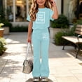 thumbnail image 4 of ATOGUTA Girls' Clothes Size 5T-15 Short Sleeve Shirt and Flare Pants Set Perfect for Casual School Outings Holidays Light Blue, 4 of 7