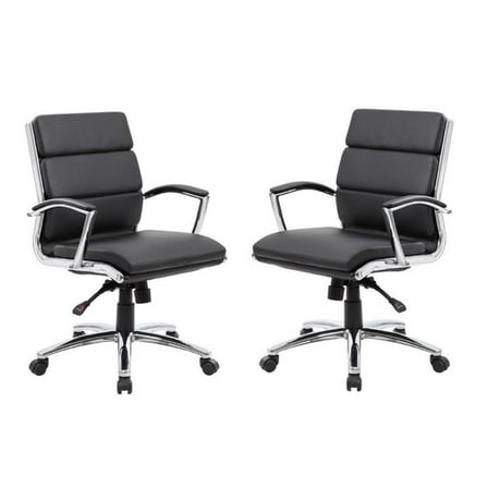Home Square 2 Piece CaressoftPlus Executive Mid-Back Chair Set in Black