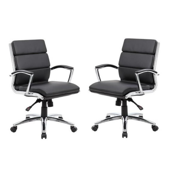Home Square 2 Piece CaressoftPlus Executive Mid-Back Chair Set in Black