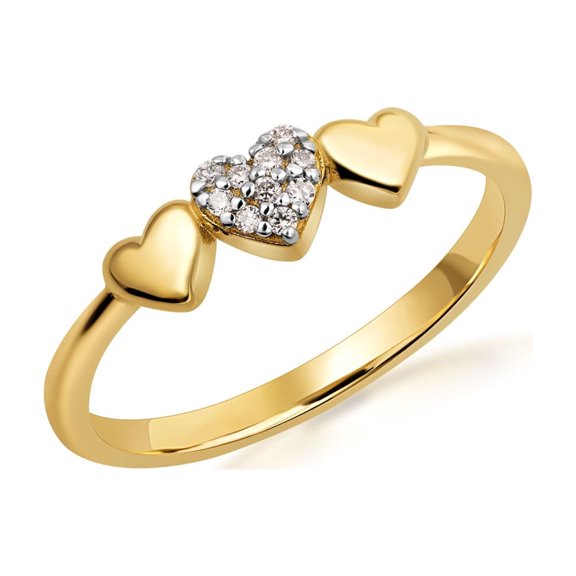Solid Gold Lab Grown Diamond Triple Heart Band (10K Yellow Gold,Size 4)