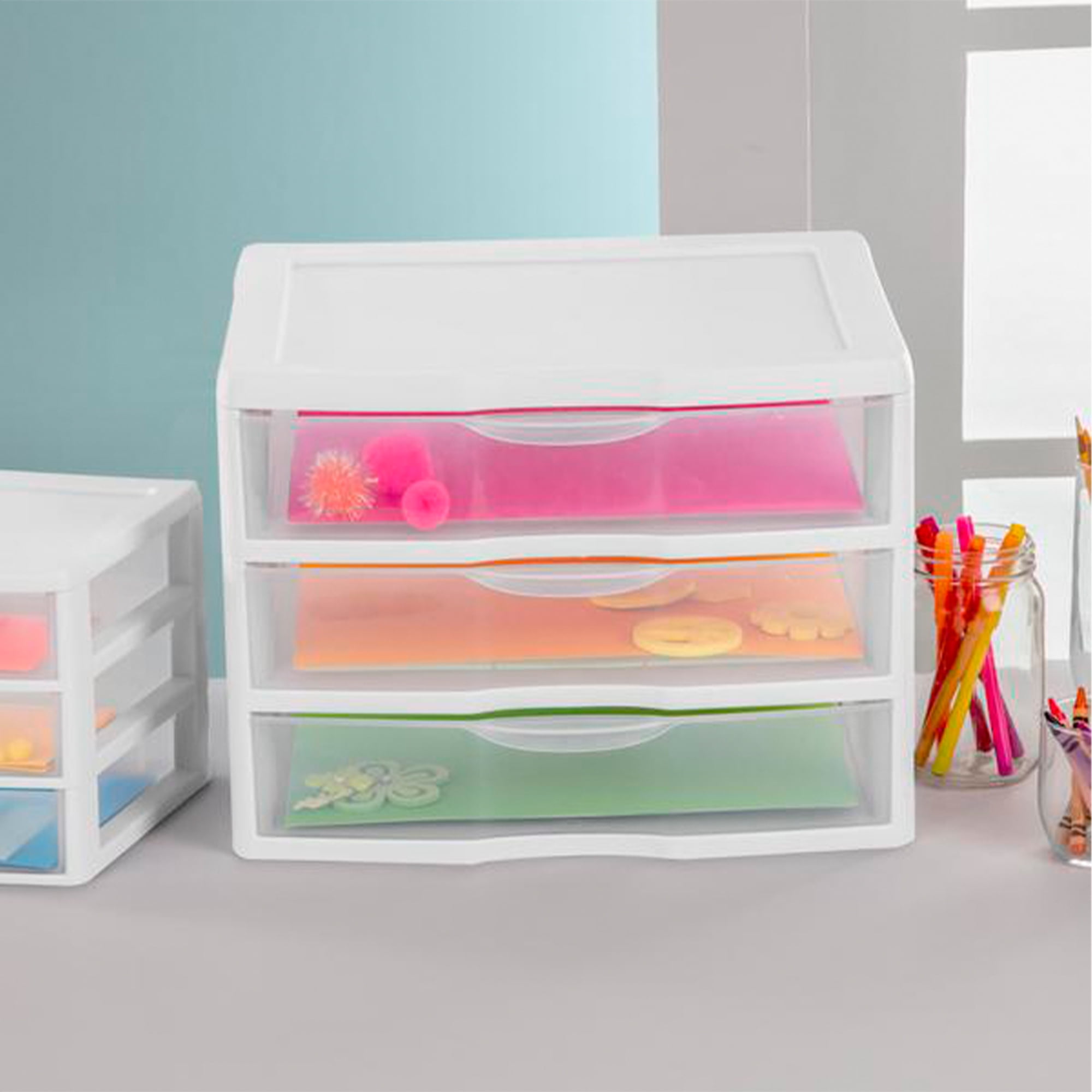 Sterilite Clear Plastic Stackable Small 3 Drawer Storage System, (12 Pack)