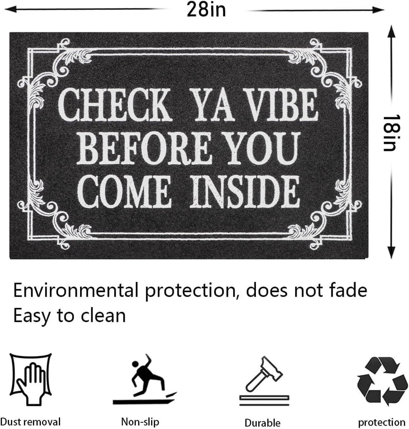 Indoor Door Mat Welcome Mats for Front Door Outdoor Entry Black Doormat, Check Ya Vibe Before You Come Inside This House Doormat, Non Slip Rubber Farmhouse Mats 28" x 18"